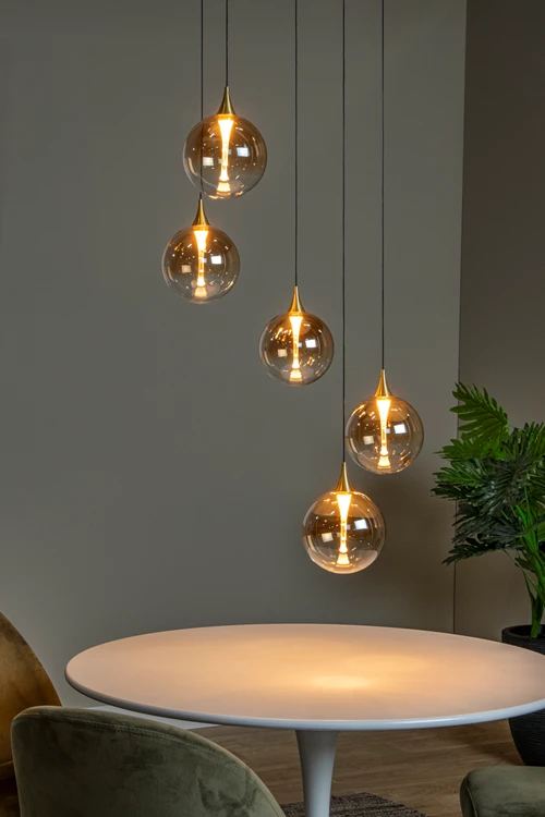 Lucide GISELA - Suspension - Ø 48 cm - LED Dim. - 5x3,8W 2700K - Ambre | Premium - ambiance 2
